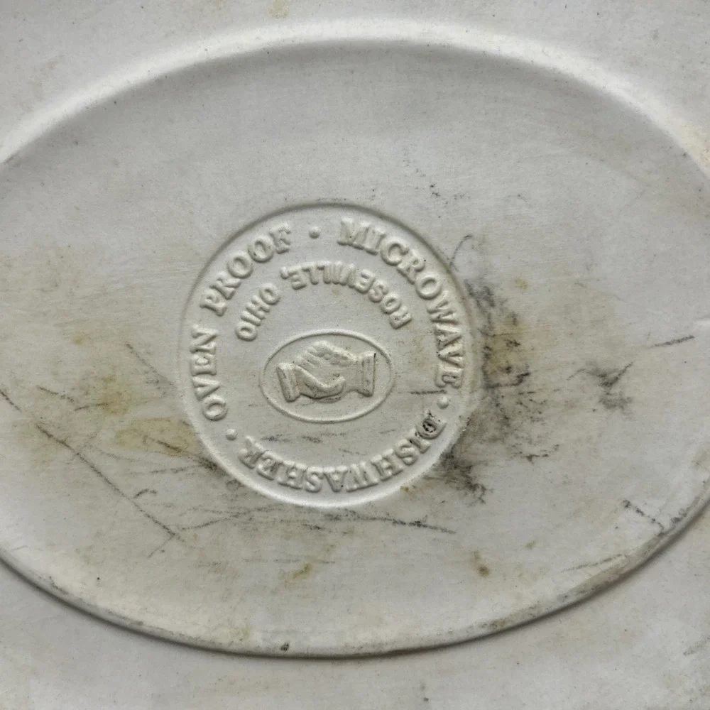 Vintage Henn Roseville Pottery Spongeware Oval Ovenware 10